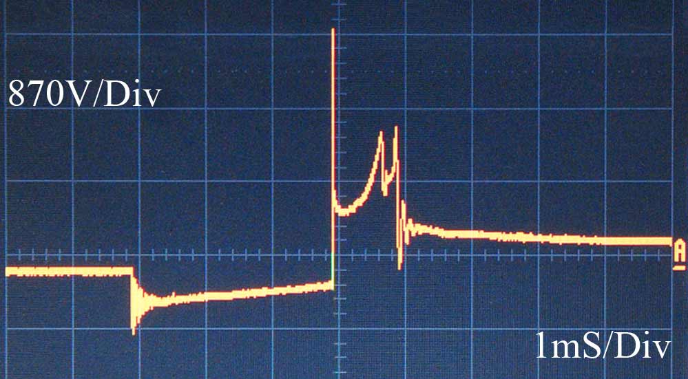 An oscilloscope trace showing the secondary ignition voltage for an abnormal burnline